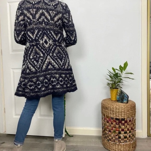 Lucky Brand Navy Geometric Intarsia Alpaca Blend Knit Sweater Cardigan Sz Large - Picture 3 of 11